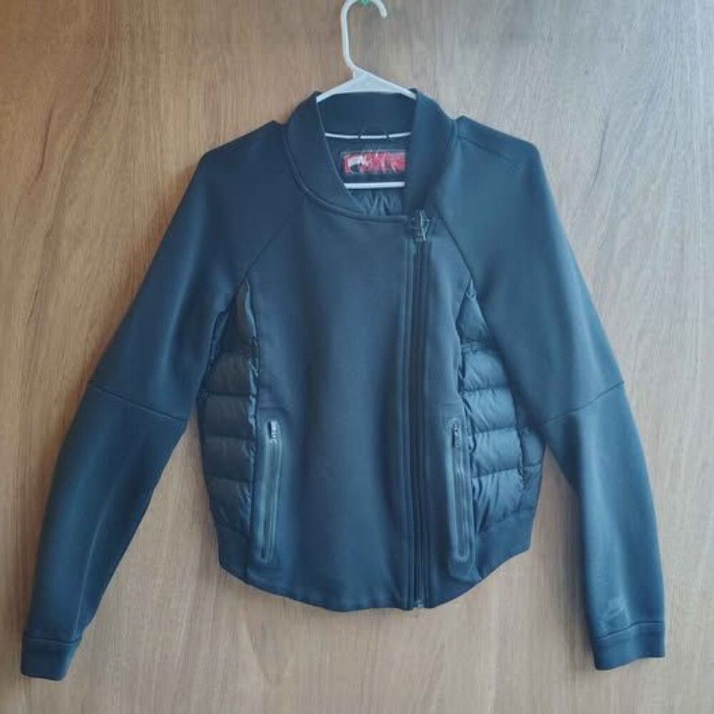 Womens NIKE TECH Black 800 Fill Feather Down Aeroloft Moto Bomber Jacket Sz S